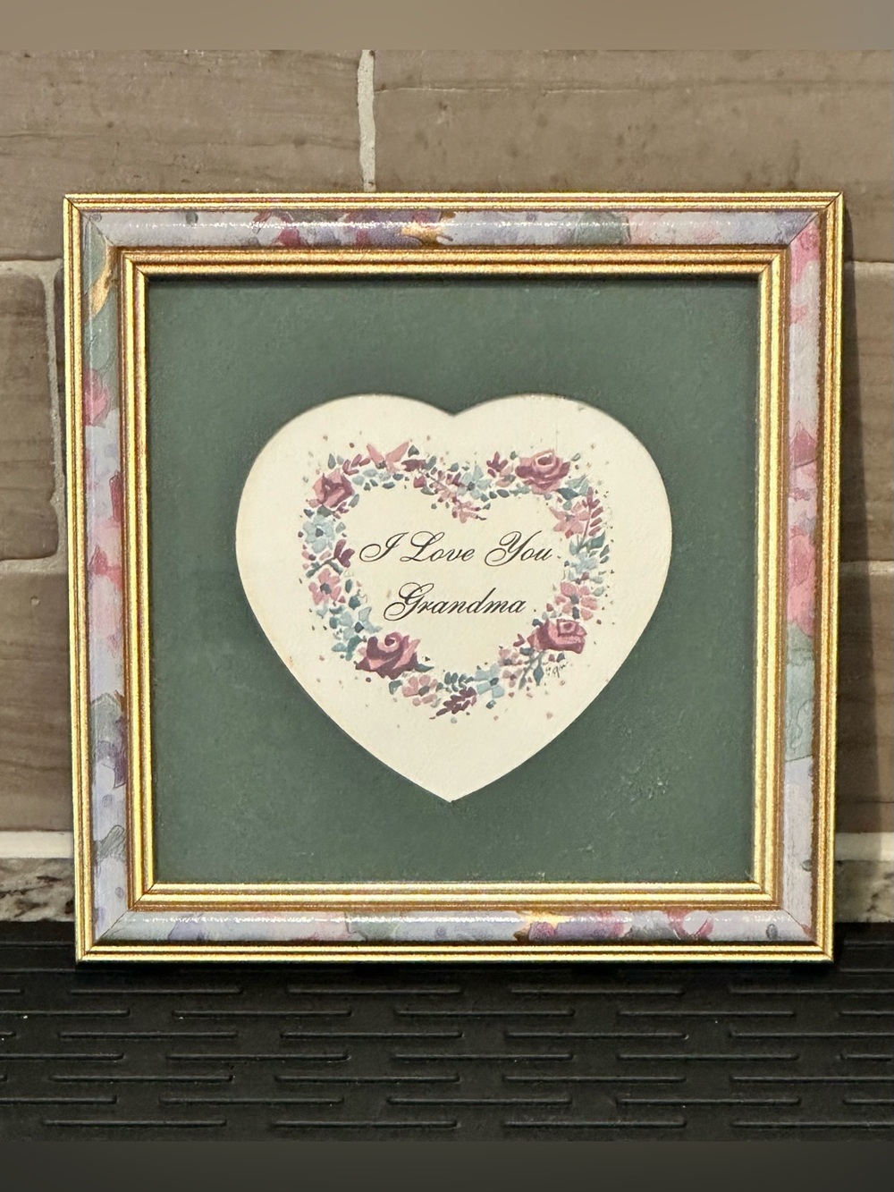 Vintage Framed Picture Wall Decor w/ “I Love You Grandma” heart  7” x 7” x .5”